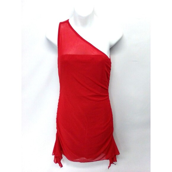 Zile Zile Women's Sexy One Shoulder Mini Bodycon Stretch  Red Sheer Dress Size M - Picture 1 of 8